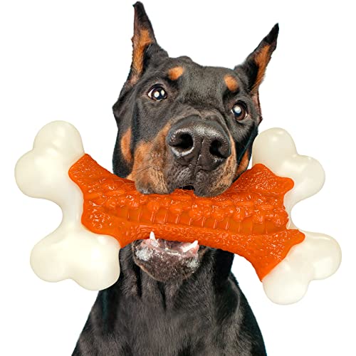 Kseroo Dog Toys for Aggressive Chewers Large Breed, Tough Bones, Nylon Puppy Teething Chew Toys Medium Dogs, Heavy Duty Peanut Butter Flavor Toys