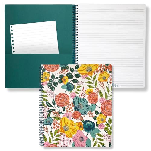 Steel Mill & Co Cute Large Spiral Notebook College Ruled, 11" x 9.5" with Durable Hardcover and 160 Lined Pages, Garden Blooms (Cream)