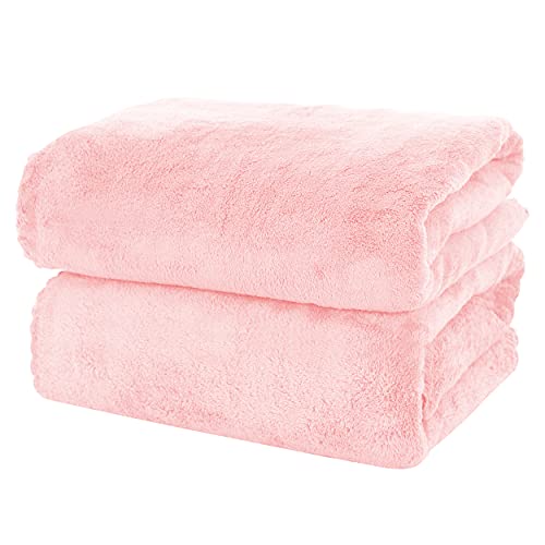 MOONQUEEN 2 Pack Premium Bath Towel Set - Quick Drying - Microfiber Coral Velvet Highly Absorbent Towels - Multipurpose Use as Bath Fitness, Bathroom, Shower, Sports, Yoga Towel (Pink)