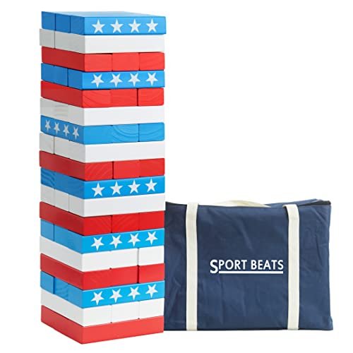 SPORT BEATS Flag Large Tower Game Outdoor Games 54 Blocks Stacking Game Includes Carry Bag