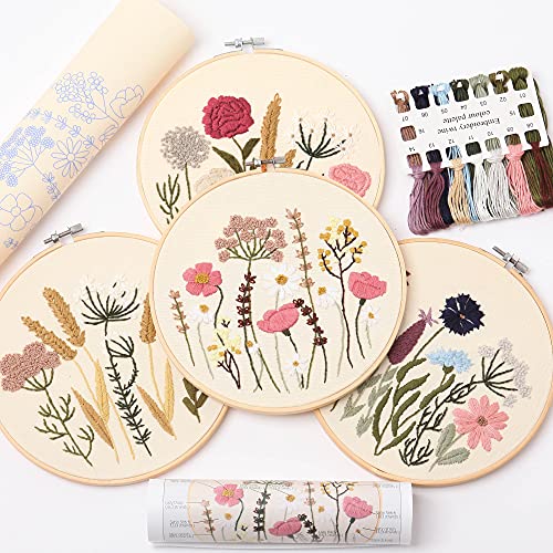 REEWISLY Embroidery Kit for Beginners 4 Sets, Hand DIY Cross Stitch Kits,4 pcs Embroidery Hoop,4 pcs Plants Flowers Embroidery Patterns and Threads,Easy for The Embroidery Beginners to Learn…