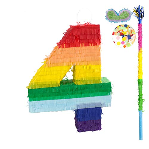 kaimei Number Pinata Small Pinata for Birthday Anniversary Celebration Decoration Theme Party Cinco de Mayo Fiesta Supplies with Stick Multicolor Colorful Pinata