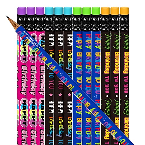 ArtCreativity Happy Birthday Pencils, Set of 24, Cool Writing Pencils with Colorful Birthday Salutations, Birthday Party Favors, Party Goody Bag Fillers, Teacher Supplies for Classroom