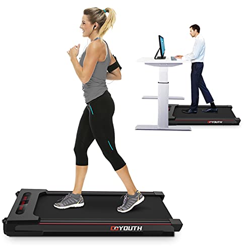 GOYOUTH 2 in 1 Under Desk Electric Treadmill Motorized Exercise Machine with Wireless Speaker, Remote Control and LED Display, Walking Jogging Machine for Home_Office Use Black