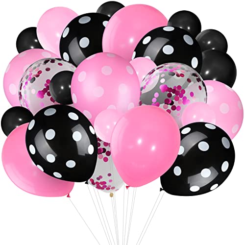 75 Pieces Mouse Color Balloons Confetti Balloons Polka Dot Balloons Latex Party Balloons Balloon Garland for Halloween Baby Shower Wedding Mouse Birthday Party Decorations Supplies (Pink, Black)