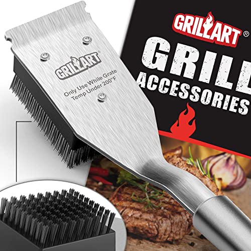 GRILLART Grill Brush and Scraper, Wire BBQ Grill Brush for Outdoor Grill, 16.5” Grill Cleaning Brush BBQ Grill Accessories, Safe Grill Cleaner Brush-Ideal Gift for Men_Dad BBQ Brush for Grill Cleaning