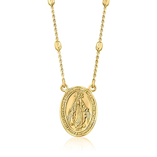Ross-Simons Italian 18kt Gold Over Sterling Miraculous Medal Bead Station Necklace. 18 inches