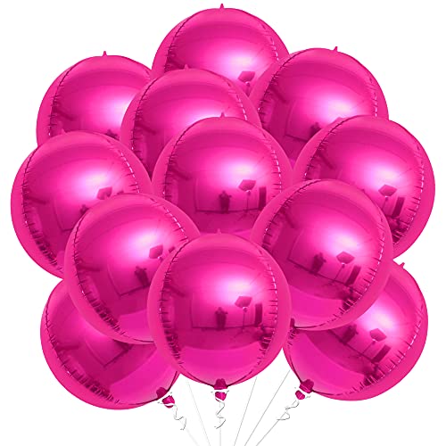 KatchOn, Big Hot Pink Balloons - 22 Inch, Pack 12 | Hot Pink Mylar Balloons for Hot Pink Party Decorations | Hot Pink Foil Balloons, Pink Party Decor | 4D Pink Balloons, Hot Pink Birthday Decorations