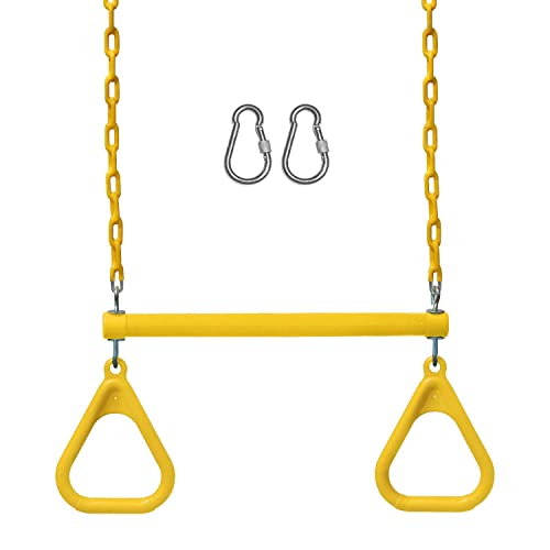 Jungle Gym Kingdom Swing Sets for Backyard, Monkey Bars & Swingset Accessories - Set Includes 18" Trapeze Swing Bar & 48" Heavy Duty Chain with Locking Carabiners - Outdoor Play Equipment (Yellow)