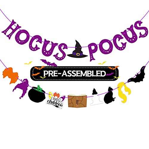 Joy Bang Halloween Hocus Pocus Decoration, Hocus Pocus Theme Banner Spell Book Cat Witch Hats, Witches Stisters Banner Wall Decor for Home Classroom Office, Party Supplies for Kids Adults