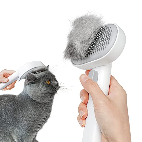 aumuca Cat Brush with Release Button, Cat Brushes for Indoor Cats Shedding, Cat Brush for Long or Short Haired Cats, Cat Grooming Brush Cat Comb for Kitten Rabbit Massage Removes Loose Fur