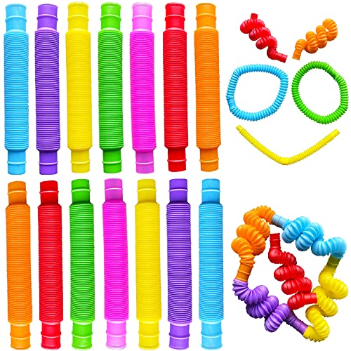 Pop Tubes, 14Pack Pop Tube Fidget Toys for Kids and Sensory Toys for Children and Adult, Fidget Tubes for Stress and Anxiety Relief, Learning Toys for Toddlers