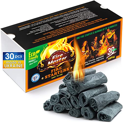 Fire Starters for Campfires - 30 PCs Long Burn Waterproof Fire Starter Logs - Wax Natural Fire Starters for Grill, BBQ, Charcoal - Firestarters for Outdoor Fire Pit