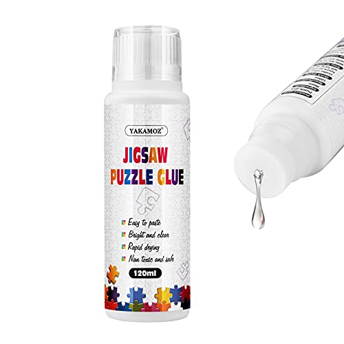 YAKAMOZ Updated Jigsaw Puzzle Glue with New Sponge Head for Adults and Children Clear Water-Soluble Special Craft Puzzle Glue, Non-Toxic and Quick Dry for 1000_1500_3000 Pieces of Puzzle,120ML