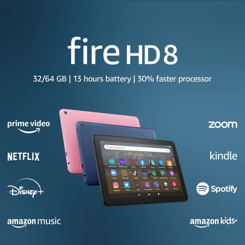 Amazon Fire HD 8 tablet, 8” HD Display, 32 GB, 30zz faster processor, designed for portable entertainment, (2022 release), Black