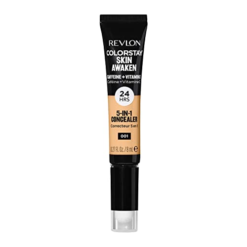 Revlon ColorStay Skin Awaken 5-in-1 Concealer, Lightweight, Creamy Longlasting Face Makeup with Caffeine & Vitamin C, For Imperfections, Dark Circles & Redness, 001 Universal Neutralizer, 0.27 fl oz