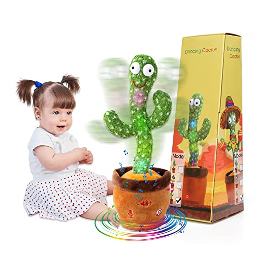 MIAODAM Children Song Version Dancing Cactus, Volume Adjustable Talking Cactus Baby Toy Repeats What You Say, Colorful Glowing Talking Cactus Toy Singing 10 Songs, Embroidery Button Safety Cactus Toys