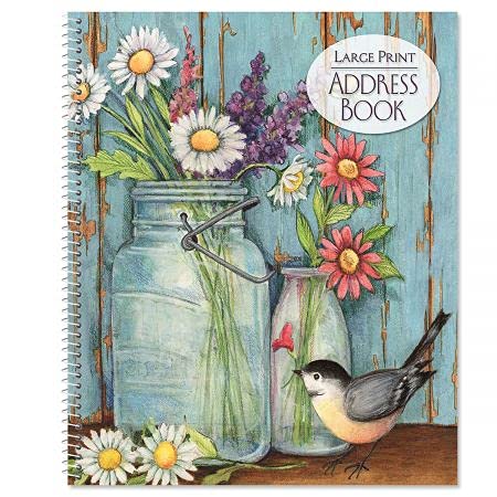 Current Large Print Jar Address Book by Susan Winget - Large Print Address Book, 56 Pages, Big 7 inch by 8-1_2 inch, Spiral-Bound, Easy Reading Legible Print Forms