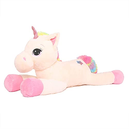 Tezituor 32in Big Unicorn Toys Plush,Beige Giant Unicorn Stuffed Animals,Lovely Unicorn Birthday Decorations for Girls,Big Unicorns Gifts for Children