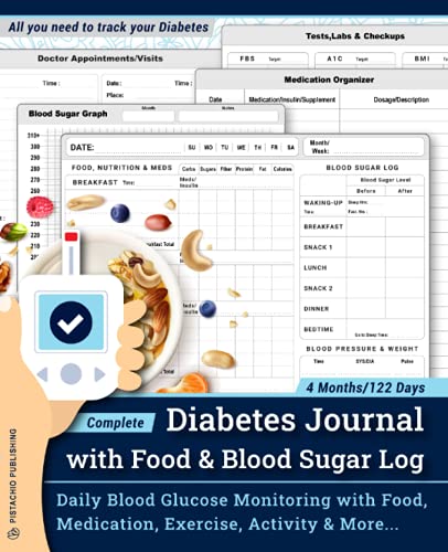 Complete Diabetes Journal with Food & Blood Sugar Log: Daily Blood Glucose Monitoring at Each Meal(Before_After) with Food, Nutrition, Medication_Insulin, Exercise, Activity Tracking & More