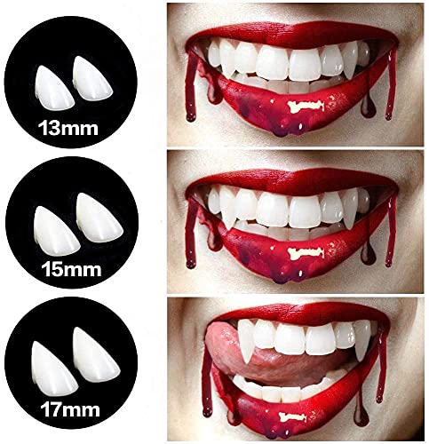 KKINYAS 3 Pairs Vampire Teeth Fangs with Adhesive, Halloween Party Fangs Werewolf Cosplay, Vampire Dentures Props Horror Party for Kids_Adults Favors