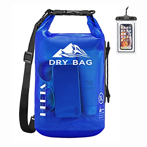 HEETA Waterproof Dry Bag for Women Men, 5L_10L_20L_30L_40L Roll Top Lightweight Dry Storage Bag Backpack with Phone Case for Travel, Swimming, Boating, Kayaking, Camping and Beach (Navy Blue, 20L)