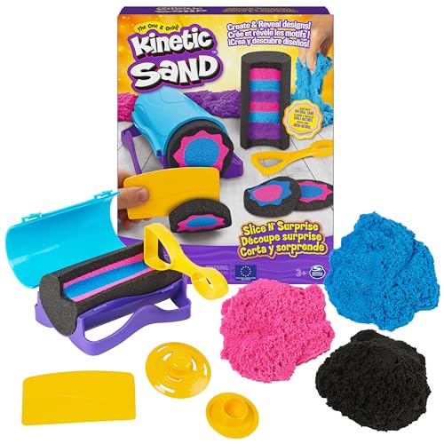 Kinetic Sand, Slice N’ Surprise Set with 13.5oz of Black, Pink and Blue Play Sand and 7 Tools, Easter Basket Stuffers & Sensory Toys for Kids Ages 3+