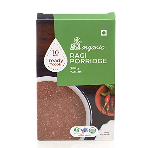 Pure & Sure Organic Ragi Porridge | Ragi for Breakfast | Vegan, Non GMO, No Preservative | Ready to Eat Meals, 200gm