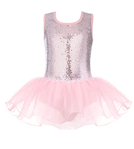 Arshiner Little Girls Sparkly Sequin Ballet Skirted Leotards Tutu Dress Ballerina Sleeveless Dance Outfits for Kids