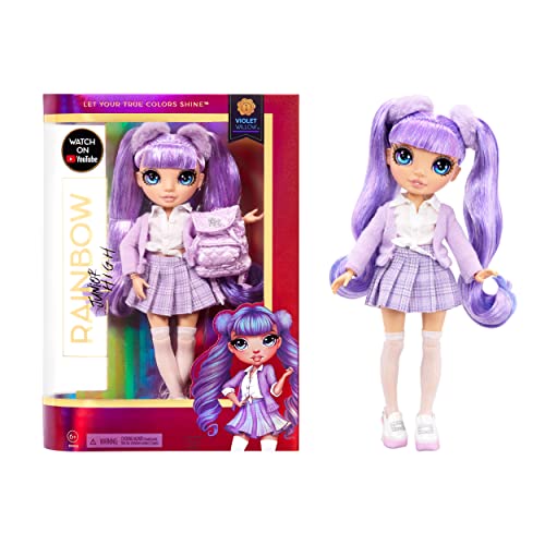 Rainbow High Jr High Violet Willow - 9-inch Purple Fashion Doll with Doll Accessories- Open and Closes Backpack, Great Gift for Kids 6-12 Years Old and Collectors