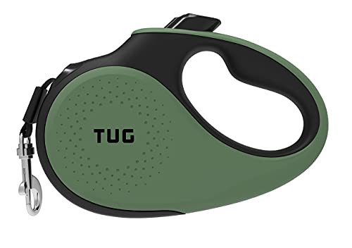 TUG Tiny 360° Tangle-Free Retractable Dog Leash with Anti-Slip Handle | 10 ft Nylon Tape | One-Handed Brake, Pause, Lock (Green)