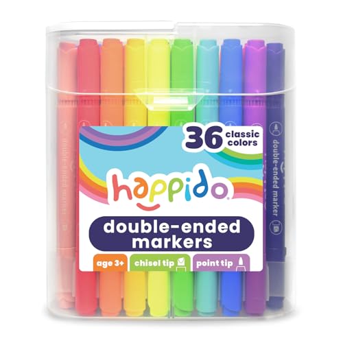 International Arrivals Happido Set of 36 Double Sided Markers, Non Toxic Markers for Kids Ages 4-8, Water Based Vibrant Coloring Kids Markers with CaseGreat School Supplies