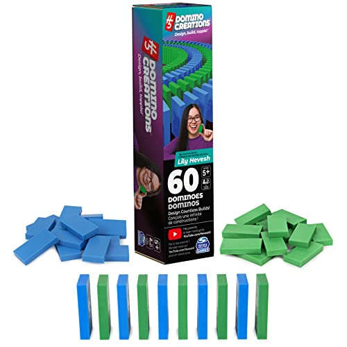 Spin Master Games H5 Domino Creations, 60-Piece Neon Blue_Green Set by Domino Artist Youtuber Lily Hevesh Classic Family Game, for Adults and Kids Ages 5 and up