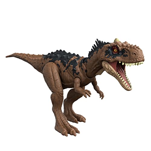 Mattel Jurassic World Dominion Roar Strikers Rajasaurus Dinosaur Action Figure with Roaring Sound and Attack Action, Toy Gift Physical & Digital Play