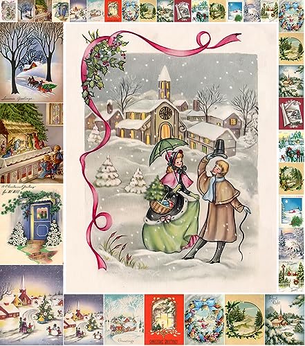 Decoupage Paper Pack (35 Sheets 6"x8") Christmas Scenery FLONZ Vintage Styled Christmas Pictures Cards for Decoupage, Craft and Scrapbooking