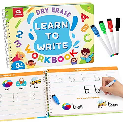 Coogam Learn to Write Workbook, Numbers Letters Practicing Book, ABC Alphabet Sight Words Handwriting Educational Montessori Toy for Home Classroom Kindergarten Preschool Kids