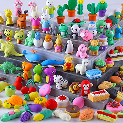 100 Pack Animal Erasers for Kids, Desk Pets for Kids Classroom, 3D Bulk Mini Puzzle Pencil Eraser, Cute erasers for Classroom Rewards and Prizes, Novelty Fun Party Favors Gift Back to School Supplies