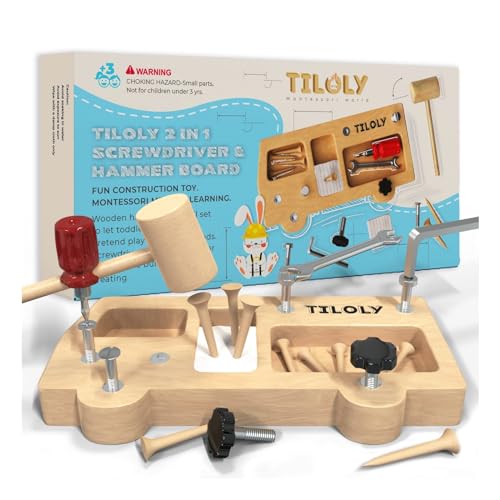 Montessori Toys for 3 Year Old and Up - Real Life Tools Wooden Toy Hammer & Screwdriver Board Set - Fine Motor Skills Toys for 3-5 Year Old Montessori Toys for 4 Year Old Busy Board for Toddlers 3-5