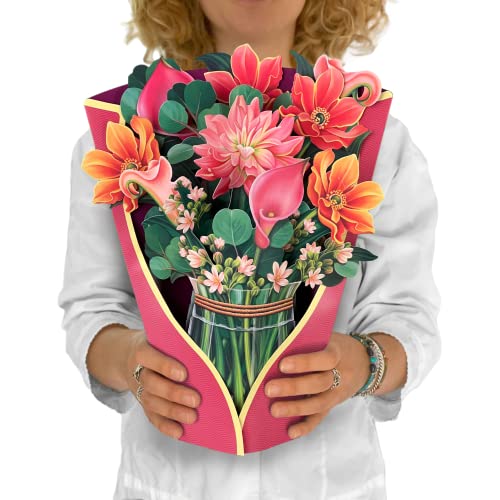 Freshcut Paper Pop Up Cards, Paper Flower Bouquet 3D Popup Greeting Cards with Note Card & Envelope, Birthday Card, Anniversary Card, Get Well Gifts for Women, 12" Dahlia