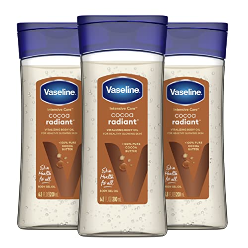 Vaseline Intensive Care Cocoa Radiant For Glowing Skin 3 Count Body Gel Oil Body Oil Made with 100zz Pure Cocoa Butter + Replenishing Oils 6.8oz