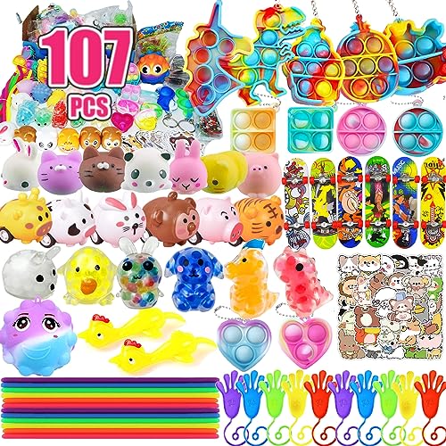 Leeche Premium Pop Party Favors Toys for kids,107PCS Prize Box Toys for All Ages kids,Birthday Party, School Classroom Rewards, Carnival Prizes, Pinata Fillers, Treasure Chest, Goody Bag Fillers