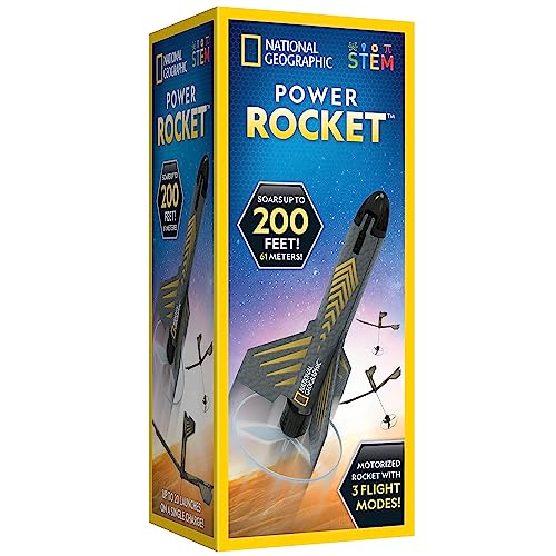 NATIONAL GEOGRAPHIC Rocket Launcher for Kids – Patent-Pending Motorized Air Rocket Toy, Launch up to 200 ft. with Safe Landing, Kids Outdoor Toys & Model Rockets, Gifts for Boys and Girls, Space Toys