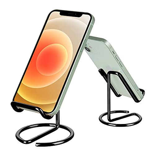 ROPOSY Cell Phone Stand for Desk, Cute Metal Black Cell Phone Stand Holder Desk Accessories, Compatible with All Mobile Phones, iPhone, Switch, iPad