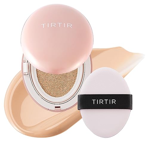 TIRTIR Mask Fit All Cover Pink Cushion Foundation | High Coverage, Semi-Matte Finish, Lightweight, Flawless, Corrects Redness, Korean Cushion, Pack of 1 (0.63 oz.), 21N Ivory