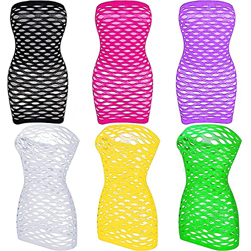 6 Pieces Womens Strapless Bodysuit Halloween Strapless Lingerie Striped Dress for Women Chemise, One Size Fits Most (Black, Rose, Purple, Green, Yellow, White)