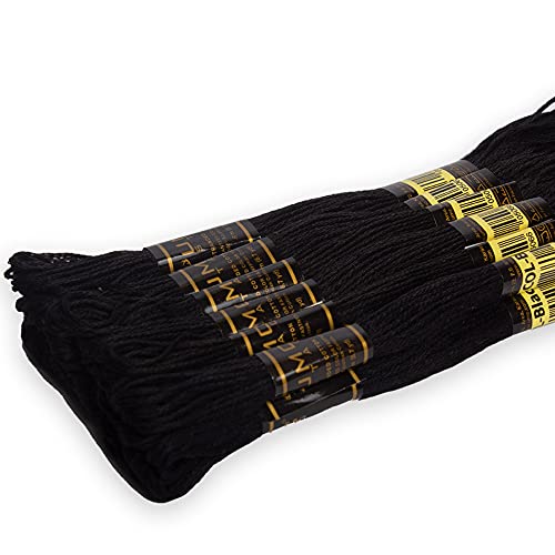 UMC STAG 12 Pieces Black Colour Premium Embroidery Thread | 100zz Egyptian Cotton Premium Skeins | Cross Stitch Embroidery Floss | Oeko TEX Certified Stranded Cotton (Black)