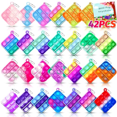 Kids Party Favors Fidget Toys Bulk 42 Pack Mini Pop Keychain Toys Bulk Packs Sensory Stress Toys Party Popper Toy Classroom Birthday Gift Goodie Bag Stuffers