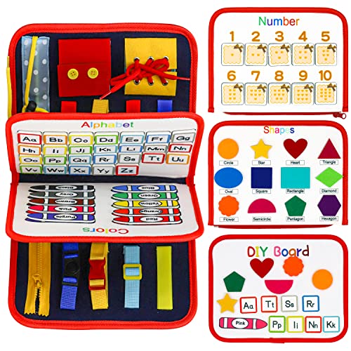 HarVow Busy Board for Toddlers, Sensory Activity Board for Preschool Learning Toys Quiet Book Montessori Educational Toys for Autism with Zipper Removable Multiple Page Travel Toys for Boy and Girl