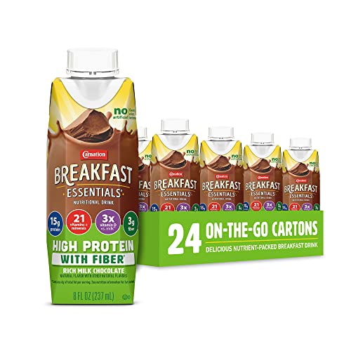 Carnation Breakfast Essentials High Protein with Fiber Ready-to-Drink, 8 FL OZ Carton, Rich Milk Chocolate 8 Fl Oz (Pack of 24) (Packaging May Vary)