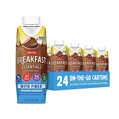 Carnation Breakfast Essentials Ready to Drink with Fiber, Rich Milk Chocolate, 8 FL OZ Carton (Pack of 24) (Packaging May Vary)